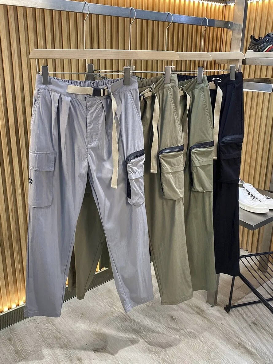 

Легкие дышащие летние рабочие брюки свободного кроя, повседневные, с эластичным поясом, длинные, модные, городские, для молодежи