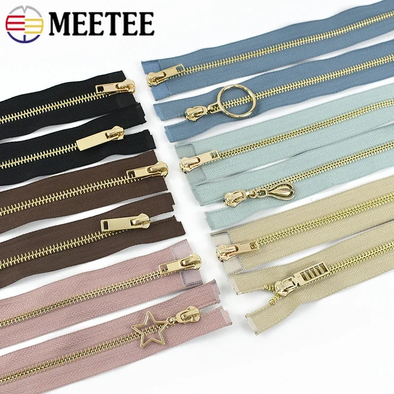 1Pc 80/100/120cm Auto Lock Metal Zipper 5# Double-slider Zippers for Jackets Coat Zip Repair Kit DIY Clothing Sewing Accessories