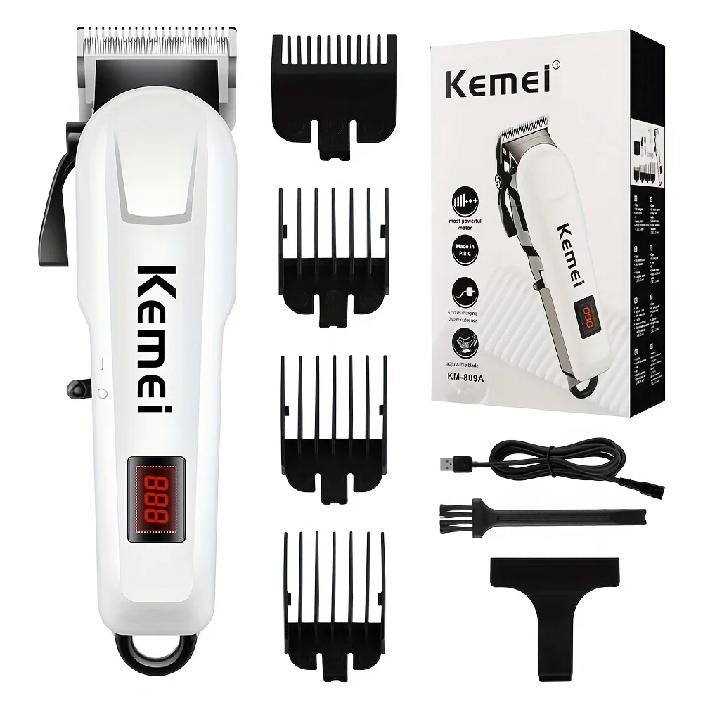 Kemei Original Professional Clipper KM-809A USB Rechargeable LCD Display Electric Hair Trimming Electric Hair Cutting Oil Head