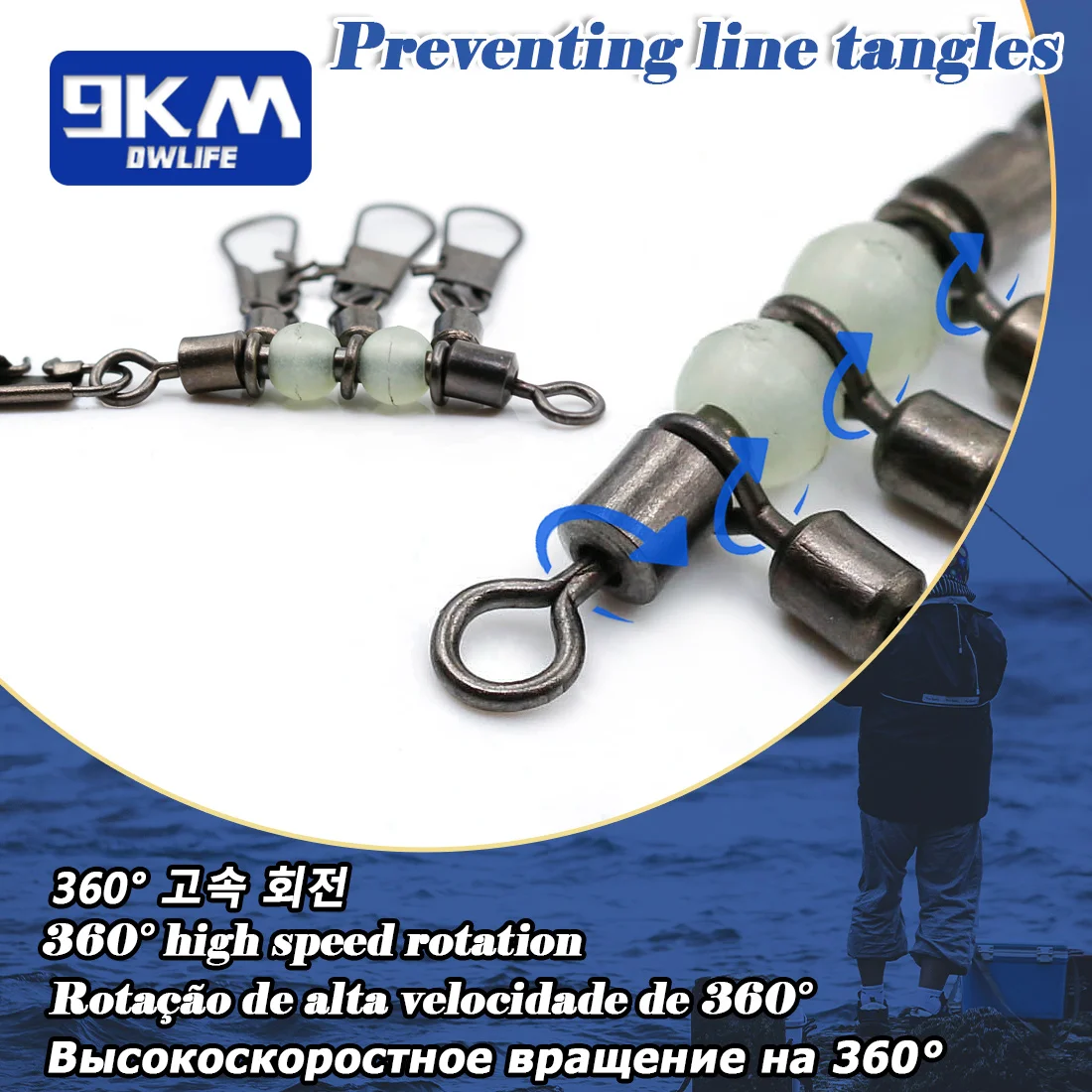 9KM 10 Stück Tintenfisch-Jig-Köder 4-Wege-Angelwirbel mit Schnappverschluss und Leuchtperle, Angel-Rig-Verbinder für Salzwasser, Bootsfischen und Grundfischen – Detail 3