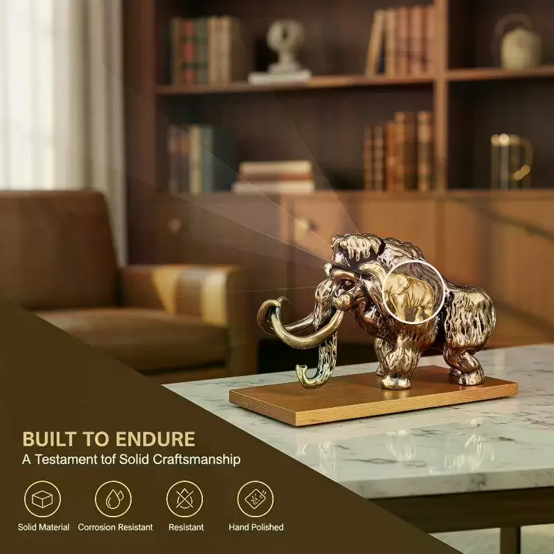 Alloy Mammoth Statue With Textured Antique Finish For: Home Office Tabletop Bookshelf Decor
