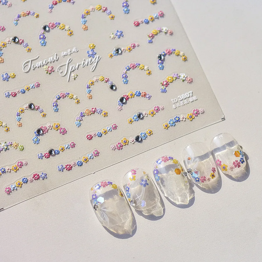 1pcs 5D Diamond Japanese Spring Colorful Flower Nail Art Stickers Elegant Self-Adhesive Nail Decorations Decals Accessories DIY