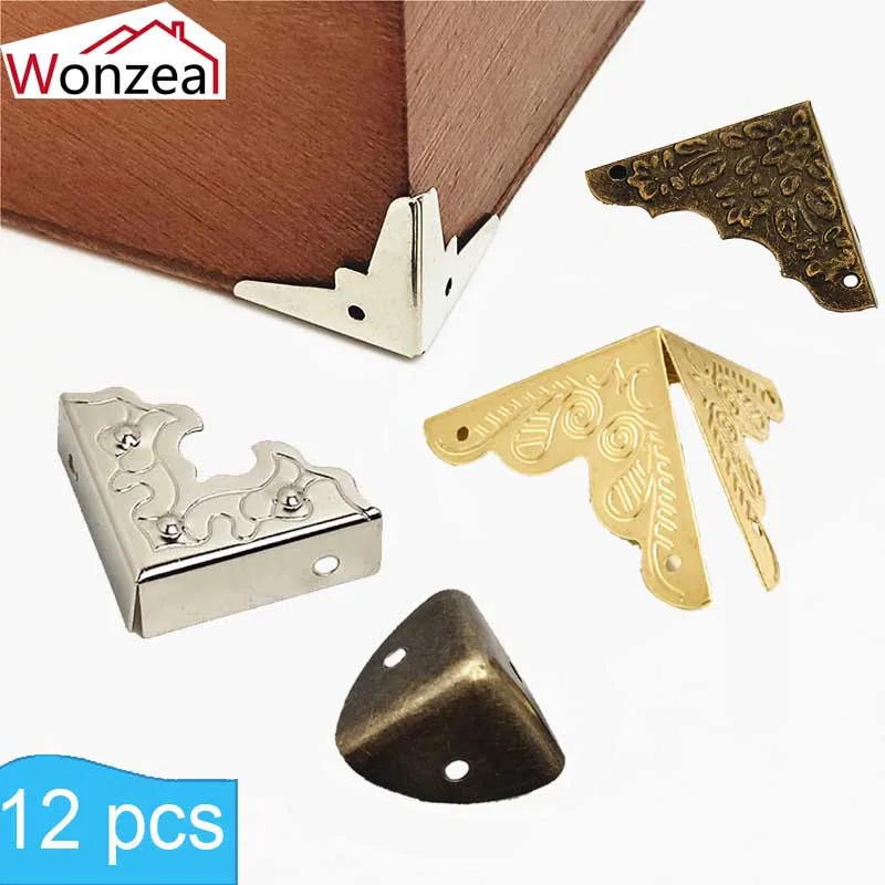 12 pcs Bronzo Antico Contenitore di Monili Artigianali di Angolo di Mobili In Metallo Piede di Legno di Caso di Protezione D\'angolo Angolo Decorativo