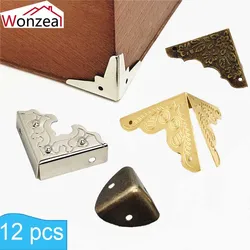 12 pcs Bronzo Antico Contenitore di Monili Artigianali di Angolo di Mobili In Metallo Piede di Legno di Caso di Protezione D'angolo Angolo Decorativo