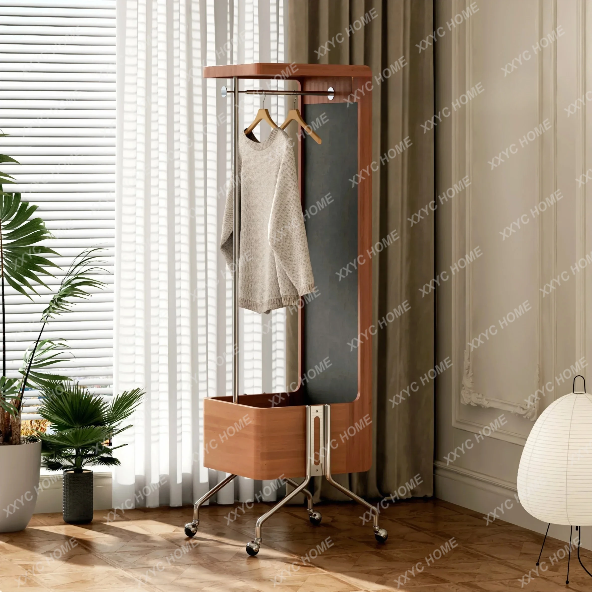 BJ Multifunctional Coat Rack Full-length Mirror Integrated Small Apartment Floor-to-ceiling Full-length Mirror Movable Hanger