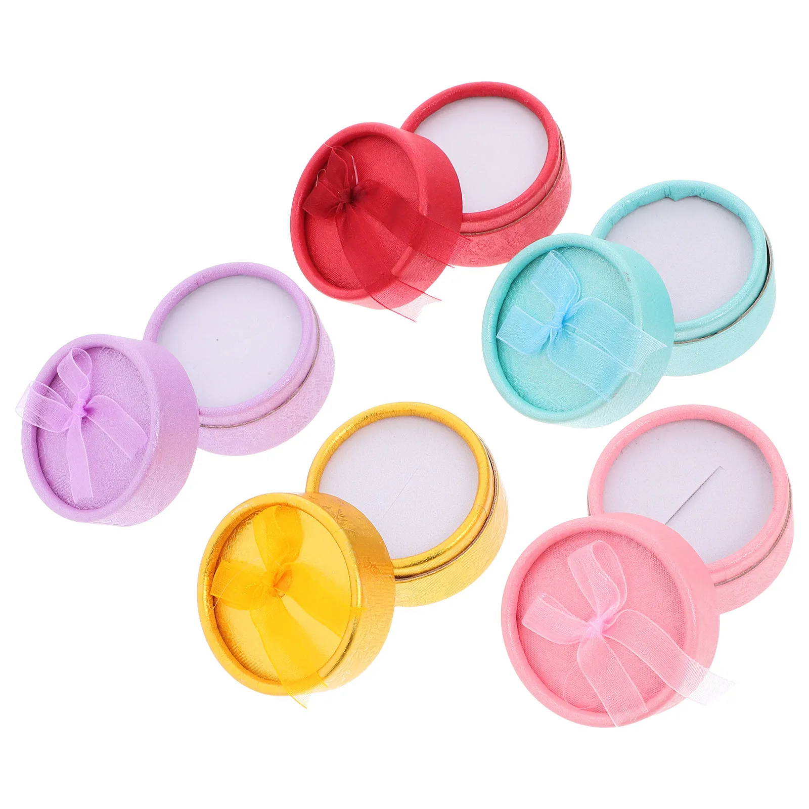 

5Pcs Fashion Round Jewelry Gift Box Set Size S 5Cm Hard Paperboard Foam Bowknot Decor Ring Earring Ear Studs Organizing Case