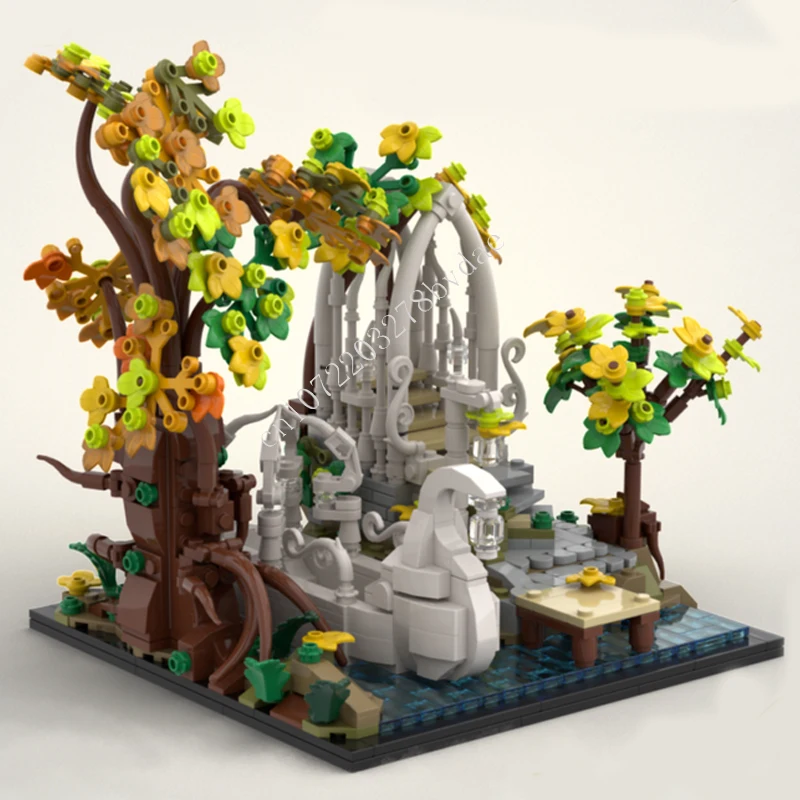

1113 шт. Lothlórien прощальный MOC креативная модель с видом на улицу, строительный блок, архитектура, сделай сам, образовательная сборка, праздничная модель, игрушки