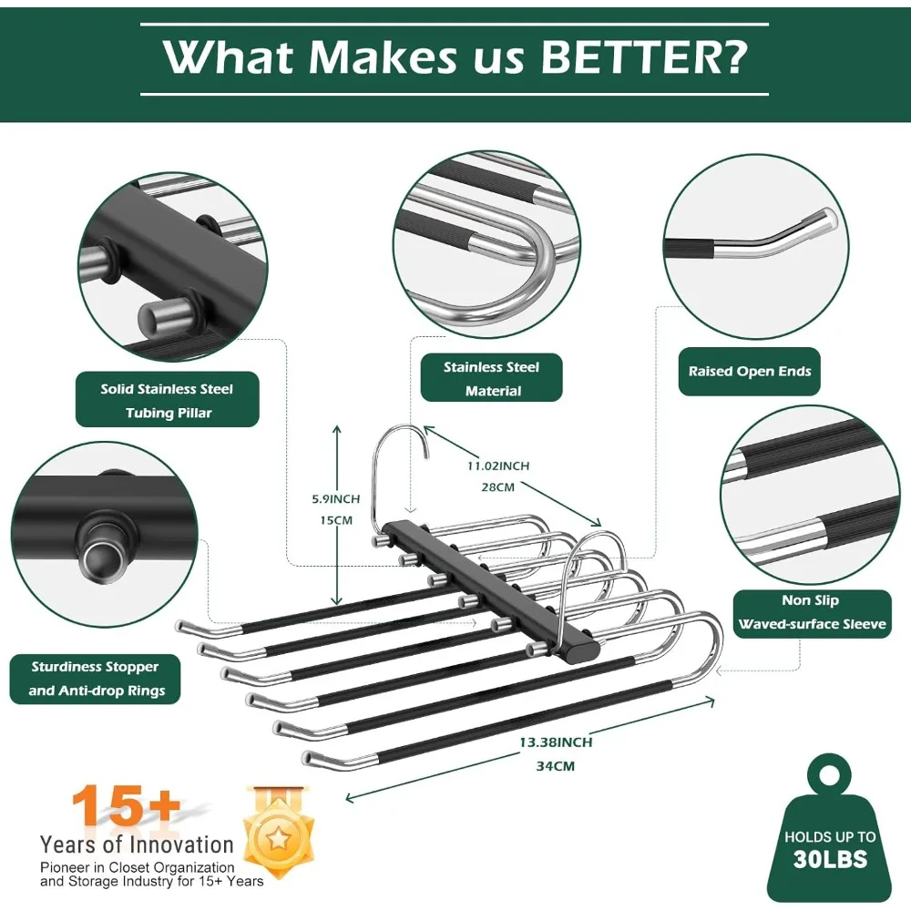 Вешалки для брюк для экономии места-4 шт./упаковка, 6 ярусов, вешалки для брюк с открытым концом для мужчин и женщин, Нескользящие черные вешалки для брюк, джинсов
