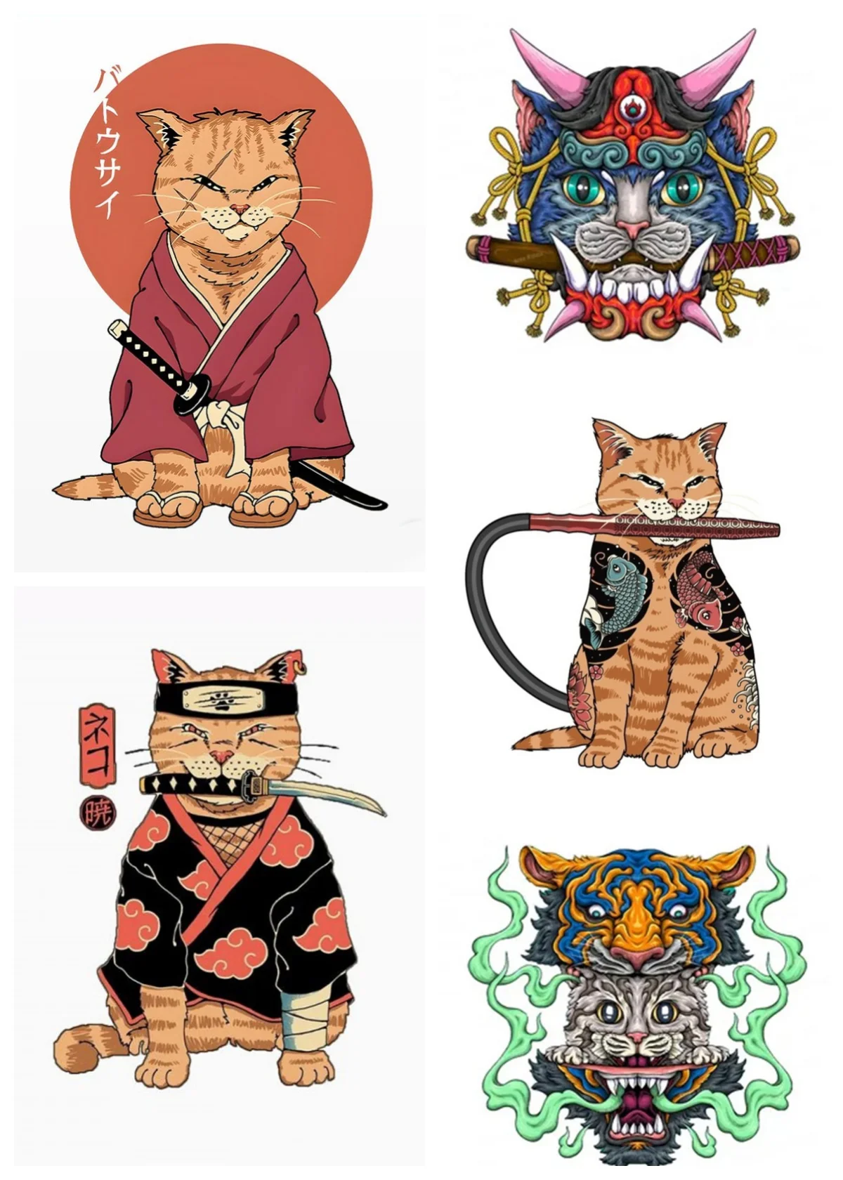 

Japan Samurai Cat Car Stickers Fashionable Decals Creative Windows Caravan Wall Home Decor Car Accessories