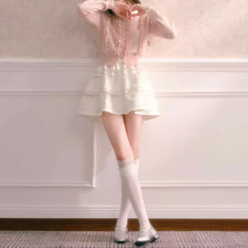Sweet Girly Style Fungus Contrasting Color Doll Collar Long-sleeved Knitted Cardigan Women's New Autumn Top
