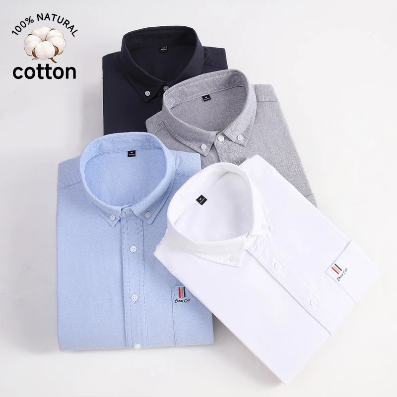 Frühling Sommer 100% Baumwolle Oxford-Stoff Herren Langarm-Hemd Weiß Grau mit Tasche und Revers Markenkleidung Slim Fit Jacke