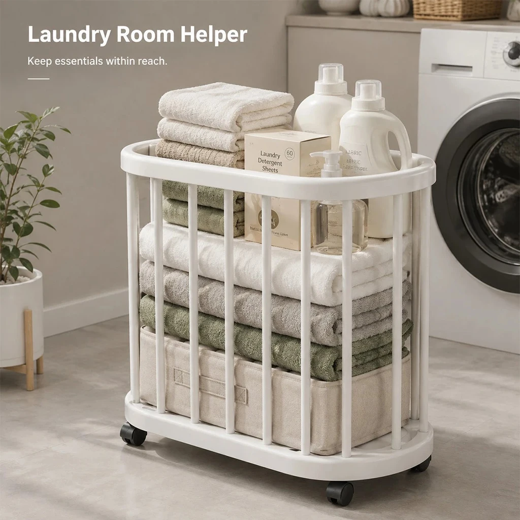 Rolling Laundry Basket with Wheels - Large Capacity Open Top Clothes Hamper for Dirty Laundry, Toys, Storage - Modern Ventilated Organizer Cart for Bathroom Bedroom