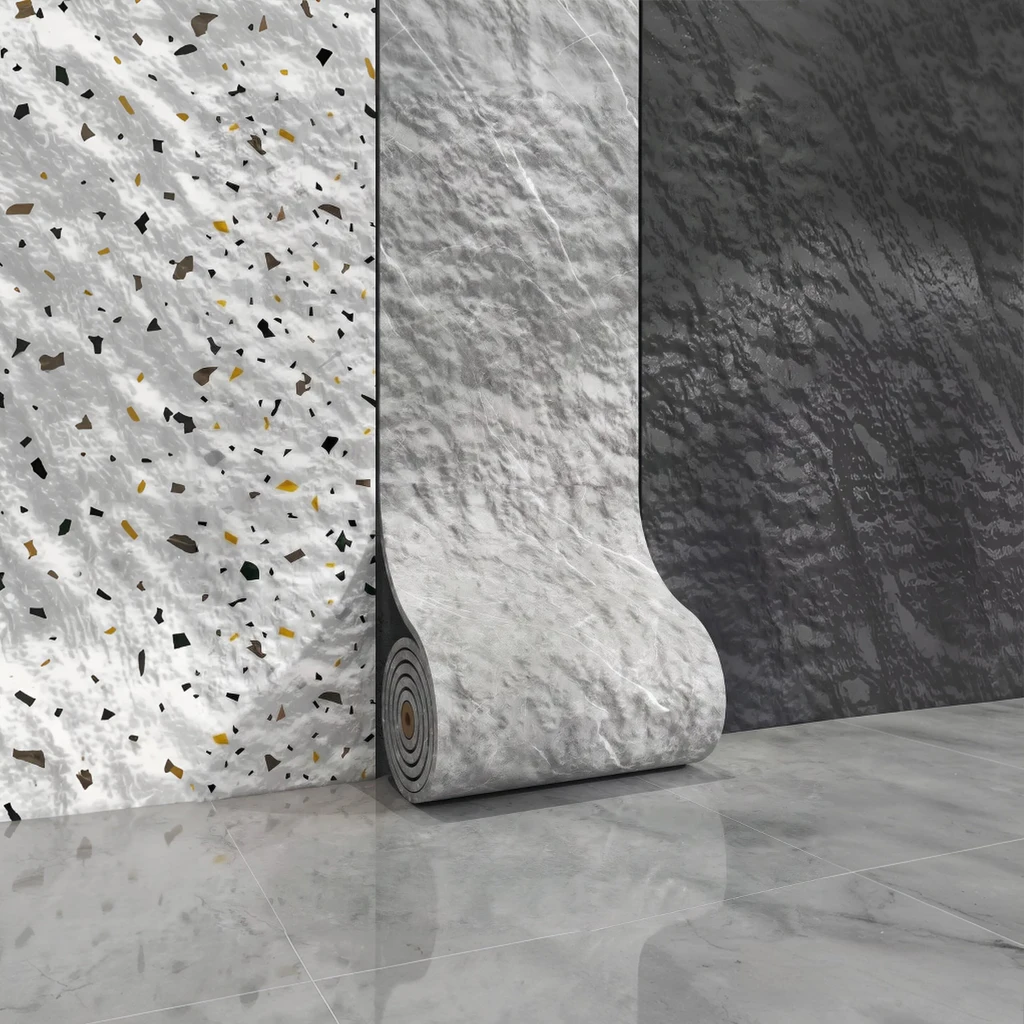 Imitation Travertine Flexible Peel And Stick Wall Covering, Shockproof Self Adhesive Wall Board, Luxury Textured Contact Paper