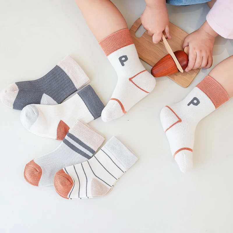 5 Pairs/Lot Spring New Cute Baby Socks Newborn Soft Combed Cotton Crew Socks Student Kid Boys Girls 0-8T School Socks For Summer