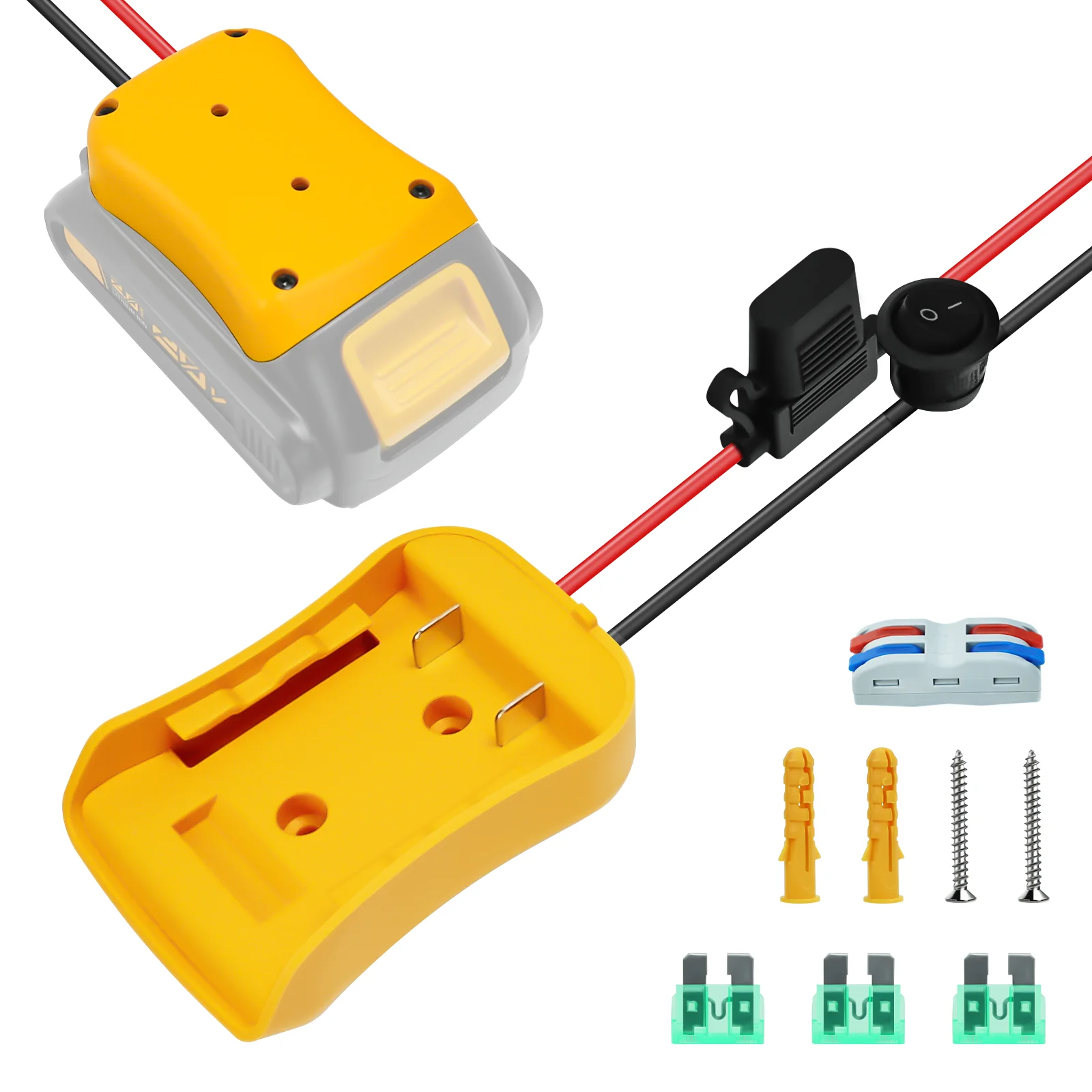 

​Power Wheels Adapter for Dewalt 20V Battery Adapter Battery Converter Kit with Fuse & Switch & Wire Terminals & 12 AWG Wire