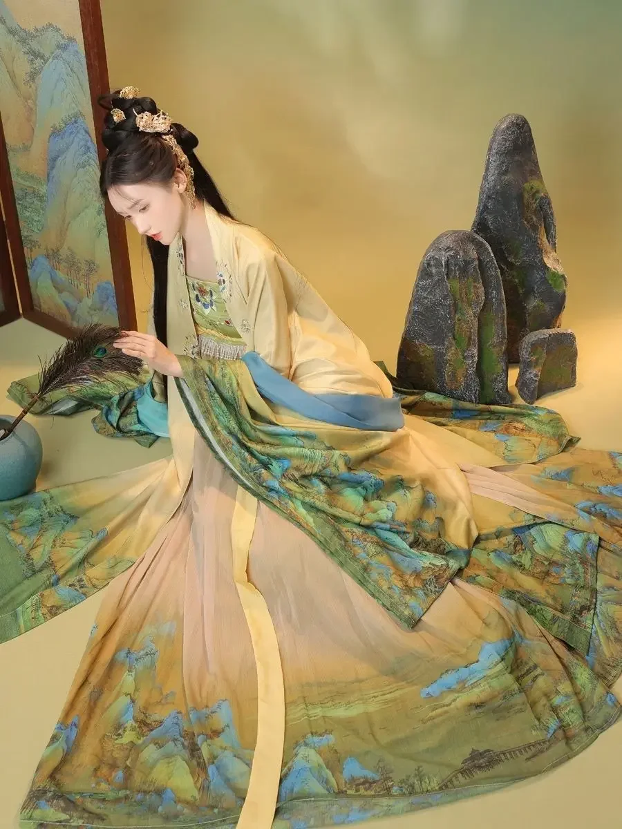 

Chinese Hanfu Dress Women Tang Dynasty Ancient Traditional Embroidery Hanfu Cosplay Costume Gradient Hanfu Dress Party Outfit