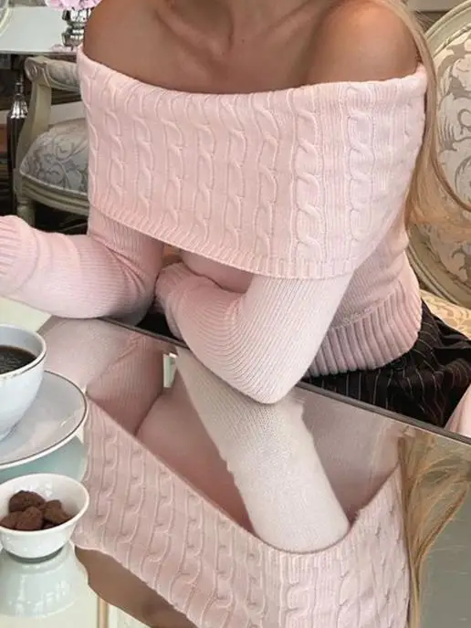 เสื้อสเวตเตอร์แขนยาวสีพื้นแบบไม่มีสาย ดีไซน์หรูหราทันสมัยสำหรับฤดูใบไม้ร่วงและฤดูหนาวปี 2025 เสื้อผ้าแฟชั่นสำหรับผู้หญิง