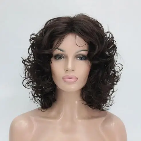 New Fashion 40cm Length Chestnut Dark Brown Curly Women's Synthetic Hair Wig