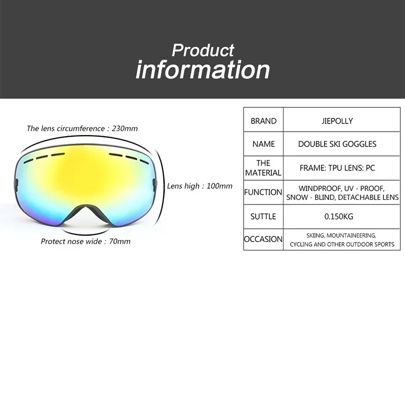 New 2024 Ski Goggles Double Layers Anti-Fog Men Sports Ski Glasses Snowmobile Skiing Women Snow Sunglasses Snowboarding Eyewear