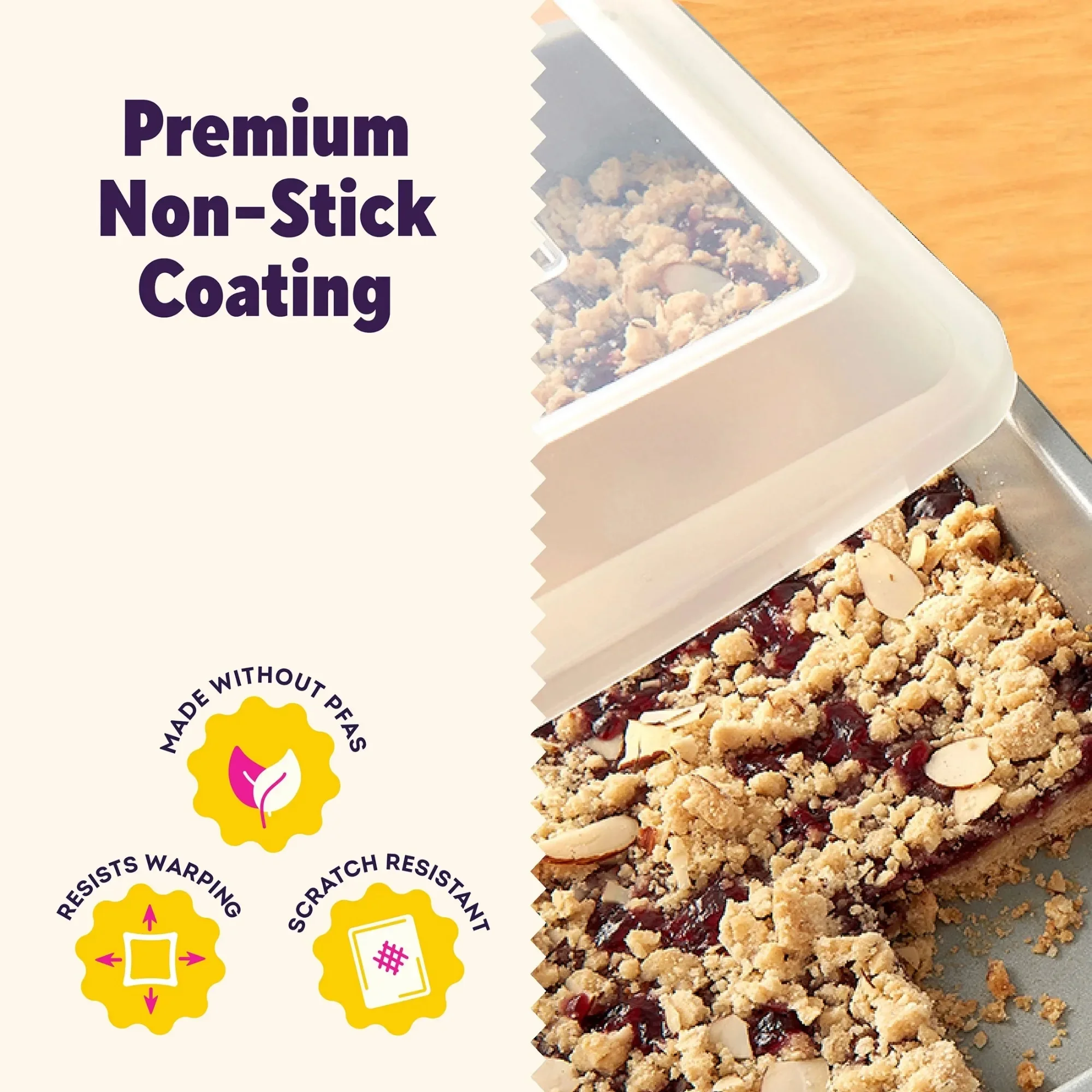 4 عبوات من صينية الكيك المستطيلة غير اللاصقة مقاس 13 × 9 بوصة مع غطاء، وعاء خبز فولاذي للكعك والبراونيز والألواح، جودة ممتازة