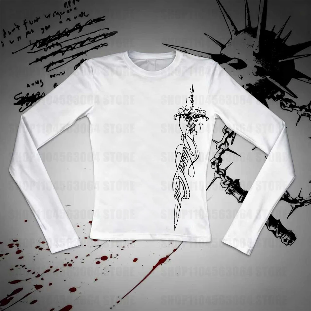 Retro pattern exposed navel T-shirt round neck casual women's T-shirt y2k size retro basic women's clothing