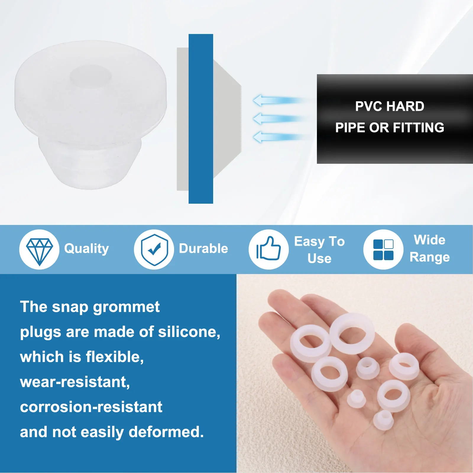 Uxcell 10/15Pcs Rubber Grommets Top Hat Grommet Silicone Rubber Hole Plug Gasket Wires Protection for Wiring Automotive Clear image 4