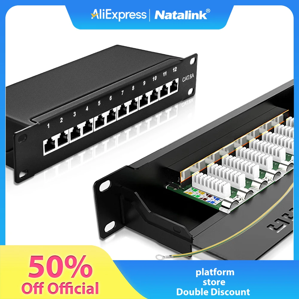 

Natalink CAT6a 8-Port Patch Panel Shielded 10Gbps Metal Network Panel 1U Rack/Wall Mount Compatible with CAT5e/6/6a/7 Cables