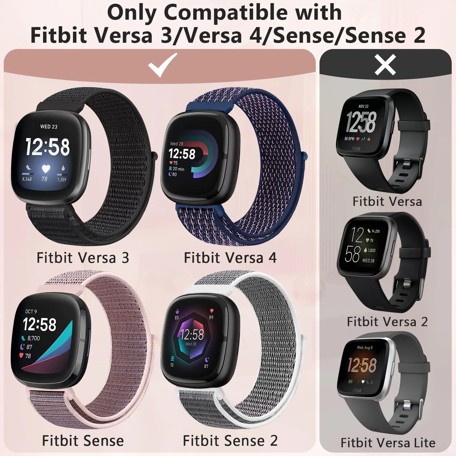 Correa de nailon para Fitbit Versa 3 4 bandas, repuesto de reloj inteligente, Correa deportiva suave y transpirable, pulsera Fitbit Sense 2