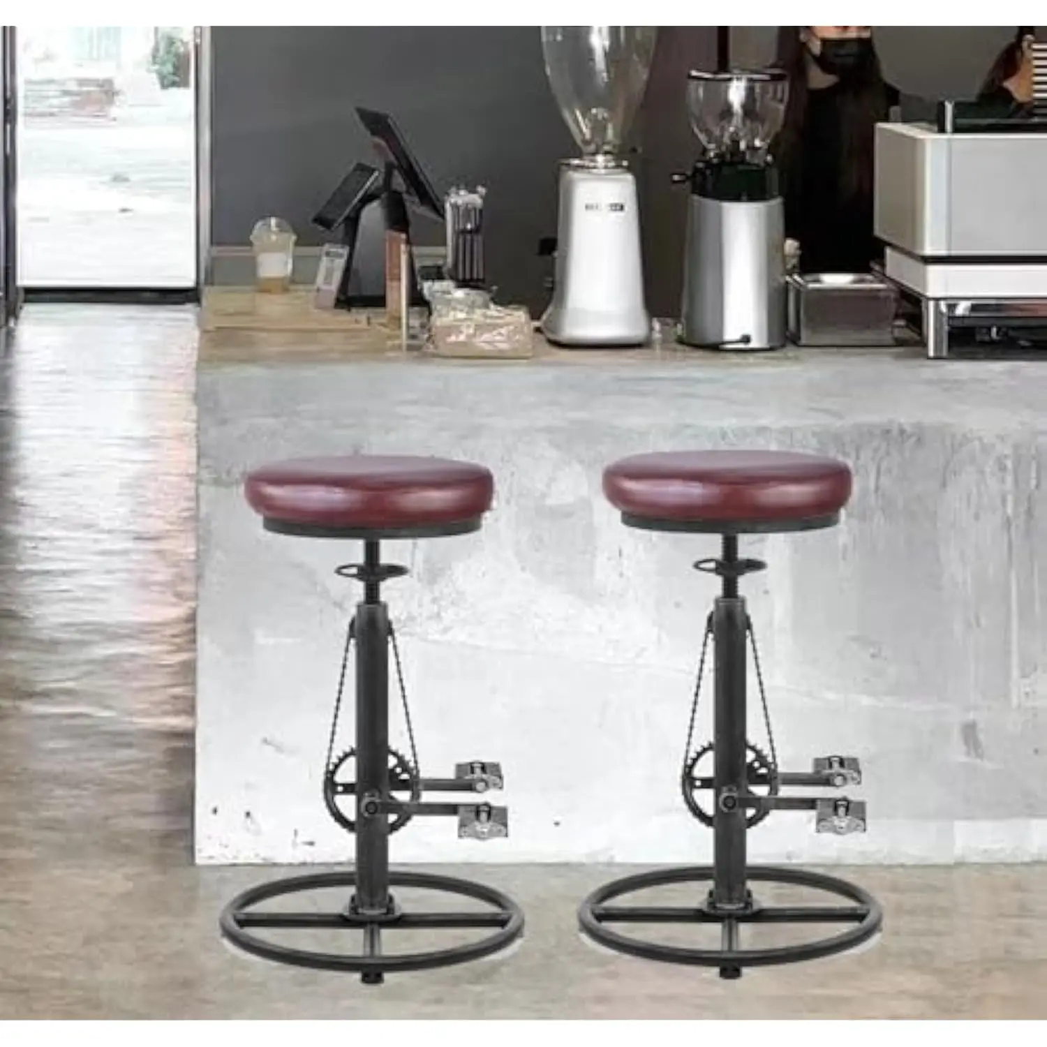 

Vintage DIY Bar Stool Bicycle Chain Iron Pedal Retro Industrial Height Adjustable Bicycle Wheel Design Bar Chair Set of 2 Silv