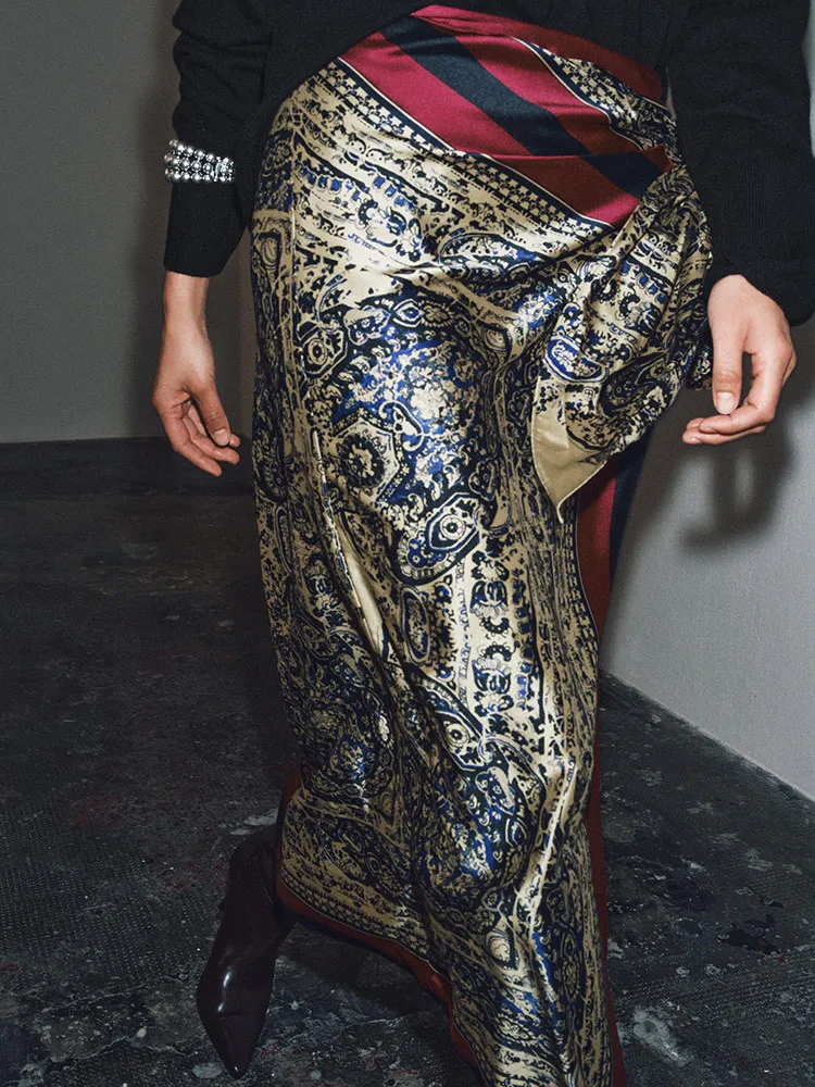 Ele Paisley Wrap Skirt f-length New Arrival Autumn 2025 Women's Faion Versatile Ethnic Sle Stage Costume