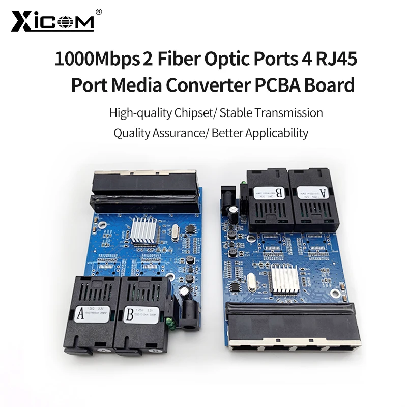 Conversor Gigabit Fibra Óptica, Switch Ethernet, Placa PCBA 1.25G, SC 2F4E, 2 PCs, 4PCs, 10 m, 100 m, 1000m