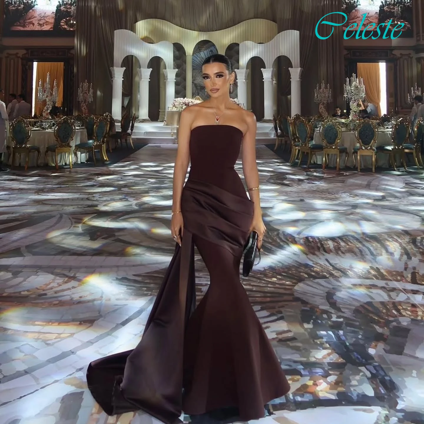 

Customized Mermaid Strapless Elegant Sexy Soft Evening Dress and Formal Modern Bespoke Occasion Gowns Temperament Party Dress