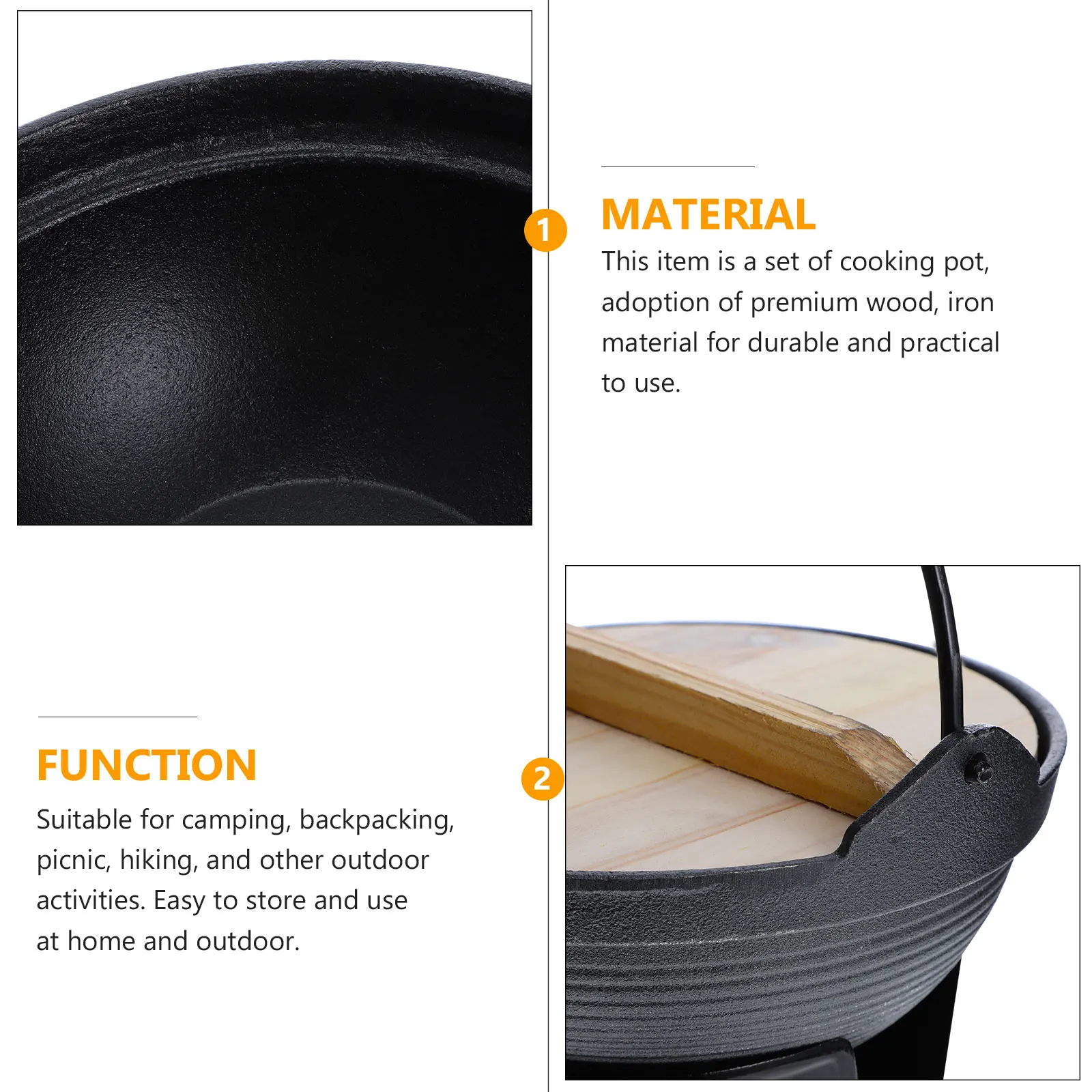 

Cast Iron Sukiyaki Camping Cookware Cooking Gear for Open Fire Frying Pan Japanese Wood Outdoor