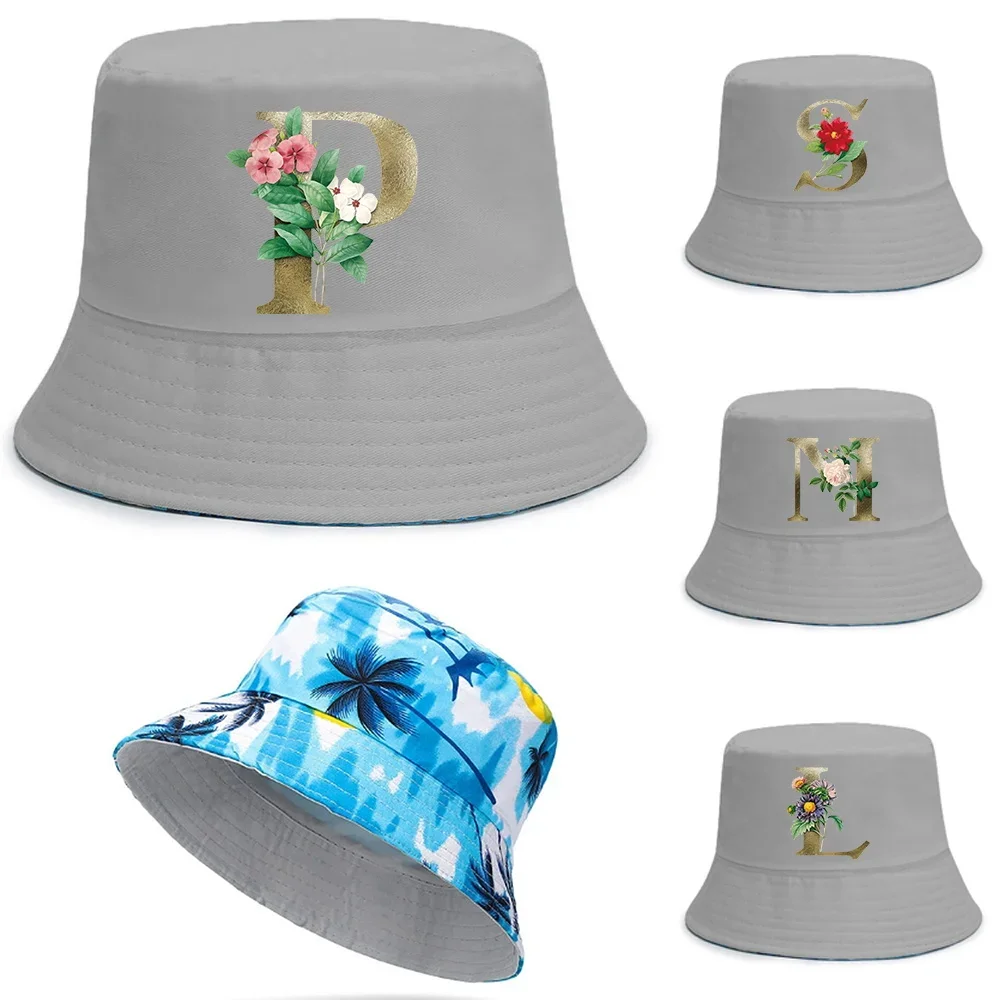 

Unisex Bucket Hat Man Women Cotton Reversible Fisherman Cap Girl Boy Outdoor Beach Double-sided Fishing Caps golden flower Print