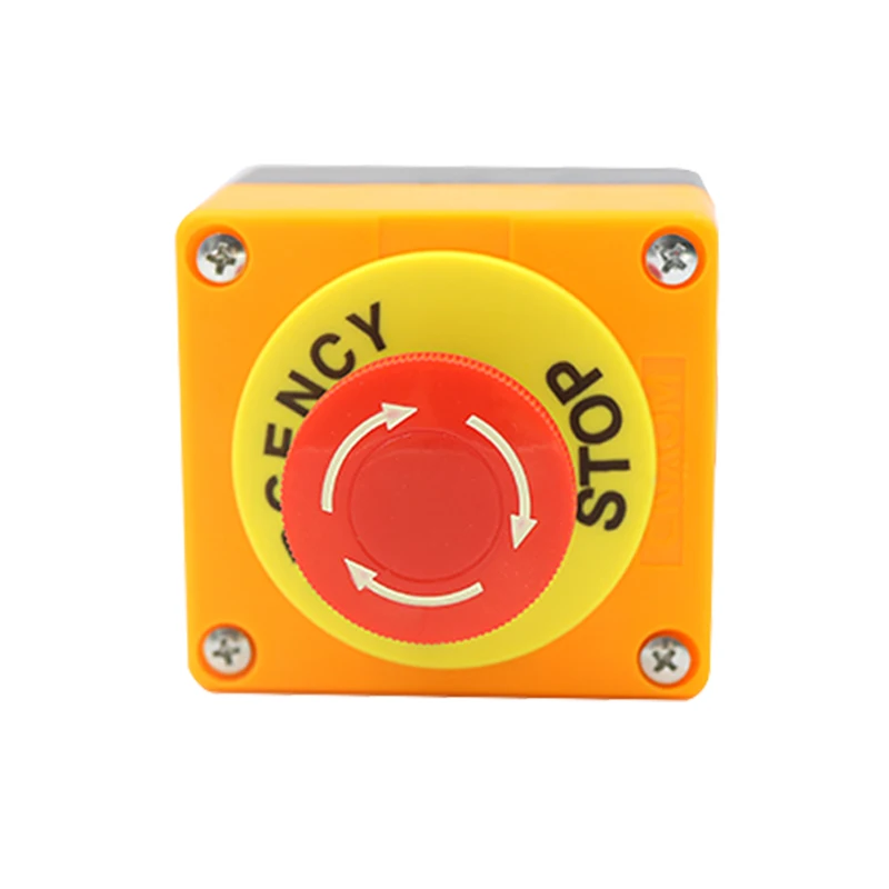 Industrial Emergency Stop Switch Mushroom Head Button , NO NC Contact, AC660V 10A, Plastic Enclosure with Single Hole Moun