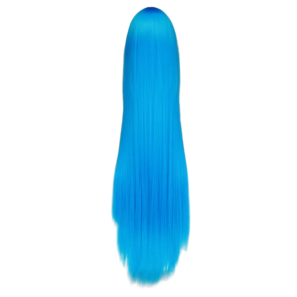 QQXCAIW-Peluca de pelo sintético azul largo para disfraz de Anime, cabellera recta resistente al calor, 100cm