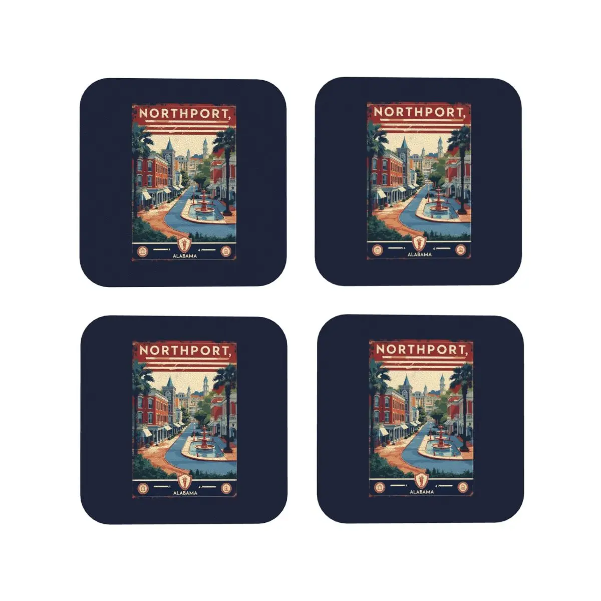 

Northport Alabama 1950-х годов США винтажные подставки для путешествий и туризма кухонные салфетки изоляционные кофейные коврики для чашек посуда подушечки набор из 4 шт.