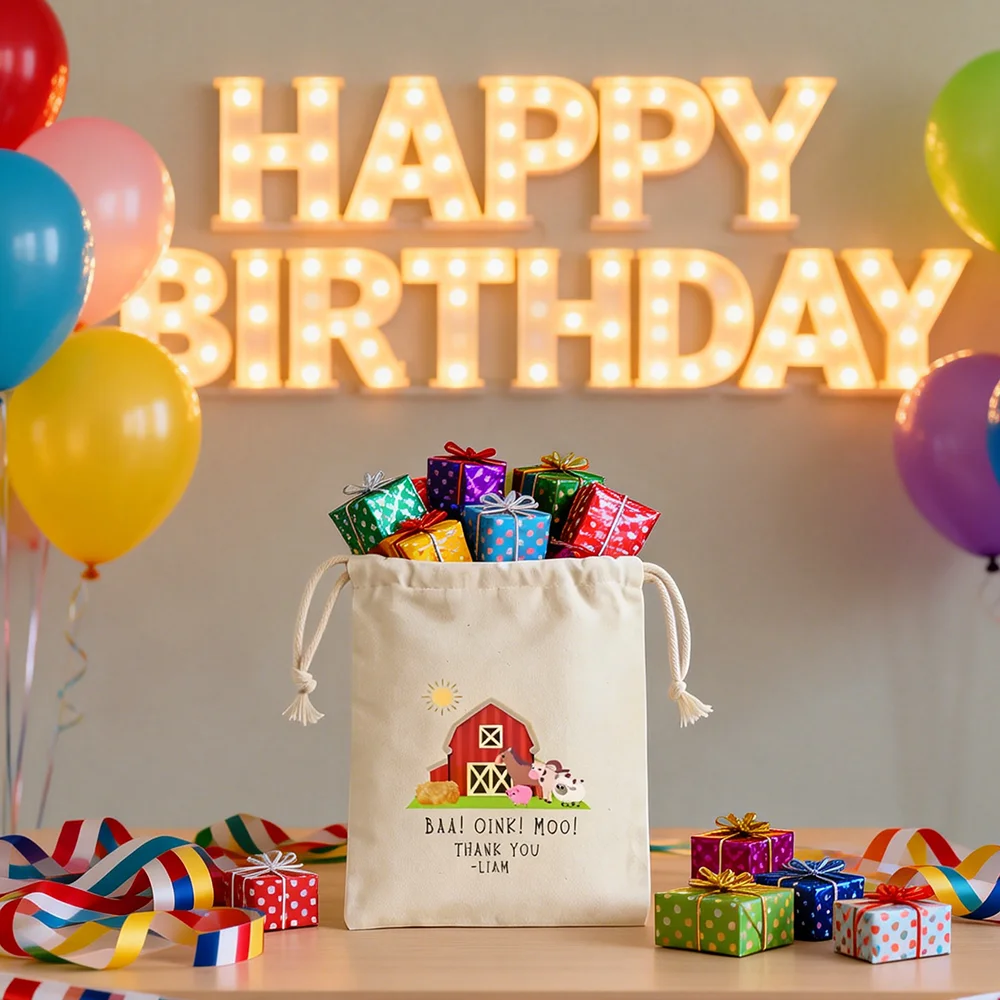 5 Stück Personalisierte Bauernhof-Tier-Tüten, Geschenktüten für Kinder, Scheune-Geburtstag-Goodie-Beutel für Bauernhof-Themen-Geburtstagsfeiern