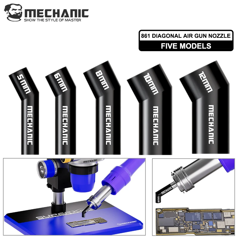 

【MECHANIC】 Angled Air Gun Nozzle 5 6 8 10 12MM for 861 Soldering Station Wind Nozzle High Temperature Resistance Welding Nozzle