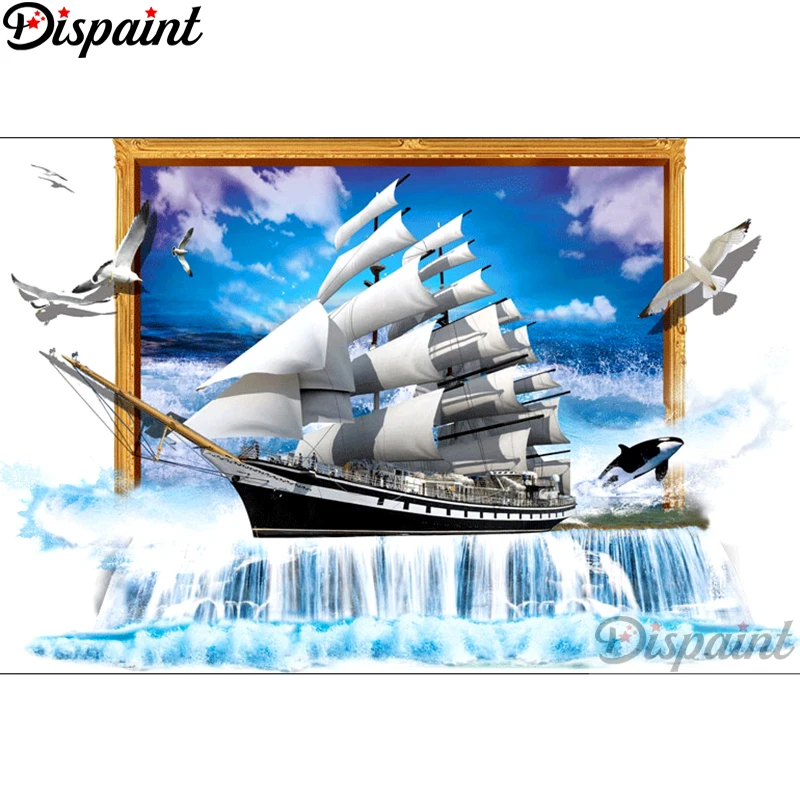 

Dispaint Full Square/Round Drill 5D DIY Diamond Painting "sailboat scenery" 3D Embroidery Cross Stitch Home Decor Gift A18421