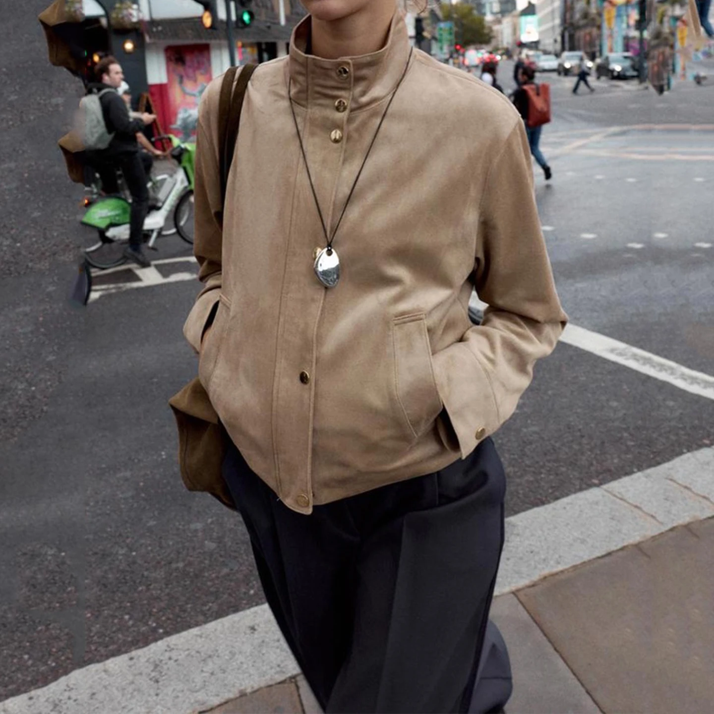 Veste décontractée à col montant et bouton unique pour femme, nouvelle collection automne, coupe ample, longue veste d'extérieur