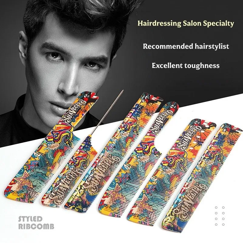 Color Graffiti Professional Hair Clipper Comb Set Sharp Tail Comb Flat Head Comb Men's and Women's Haircomb Double sided Comb