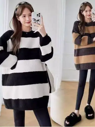 

plus Size Women's Thiened Mid-Length Sweater Autumn Winter Loose Versatile Knitted Top Large Brand Faionable plus Size