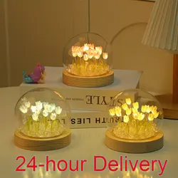 Tulipán con luz nocturna, flores hechas a mano, Material de bricolaje, decoración del hogar, regalo de vacaciones, Día de San Valentín, familia, amigos, amante, sorpresa