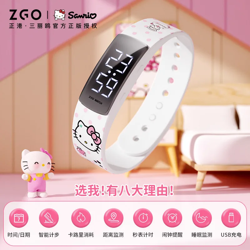 ساعة Zgo Sanrio Hello Kitty للأطفال، متعددة الوظائف للجنسين مع عداد الخطوات، ساعة منبه، ساعة رياضية مقاومة للماء 6262