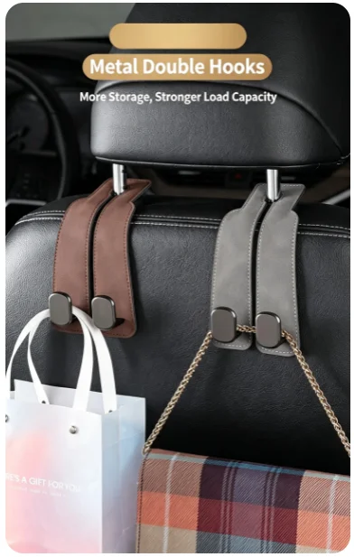 Car Rear Seat Storage Organizer Hooks Double Headed Zinc Alloy Leather ABS Automotive Seatback Storage Small Hooks