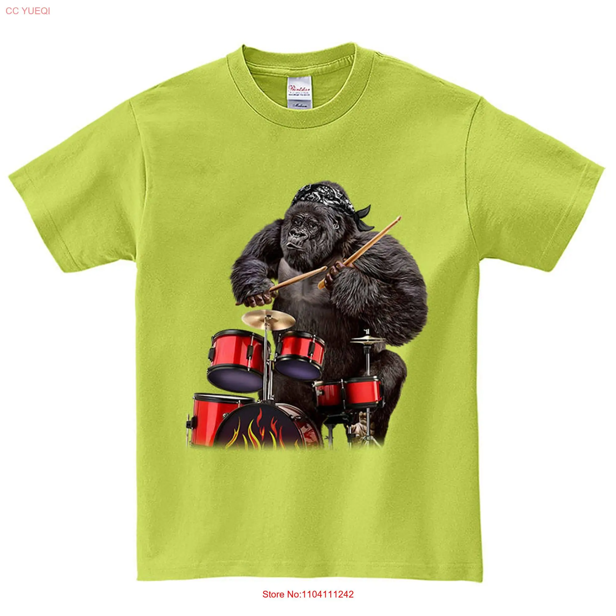 Drummer Gorilla Playing Drum Rock n Roll  Youth T Shirt PrintStarT long or short sleeves