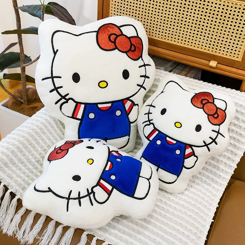 45CM Anime Sanrio Hello Kitty dessin animé en peluche poupée PP coton rempli oreiller Kawaii canapé coussin ornement cadeau de vacances