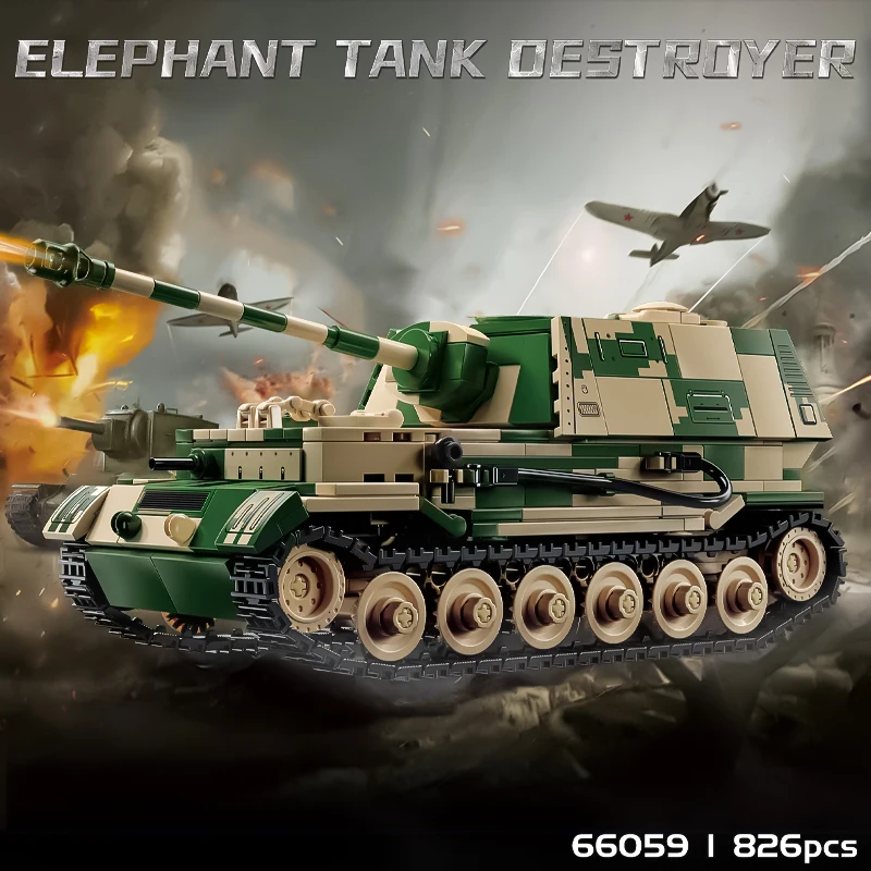 German Elephant Tank Destroyer Small Particle Building Blocks Boy Puzzle Assembly Toy Tracked Armored Vehicle