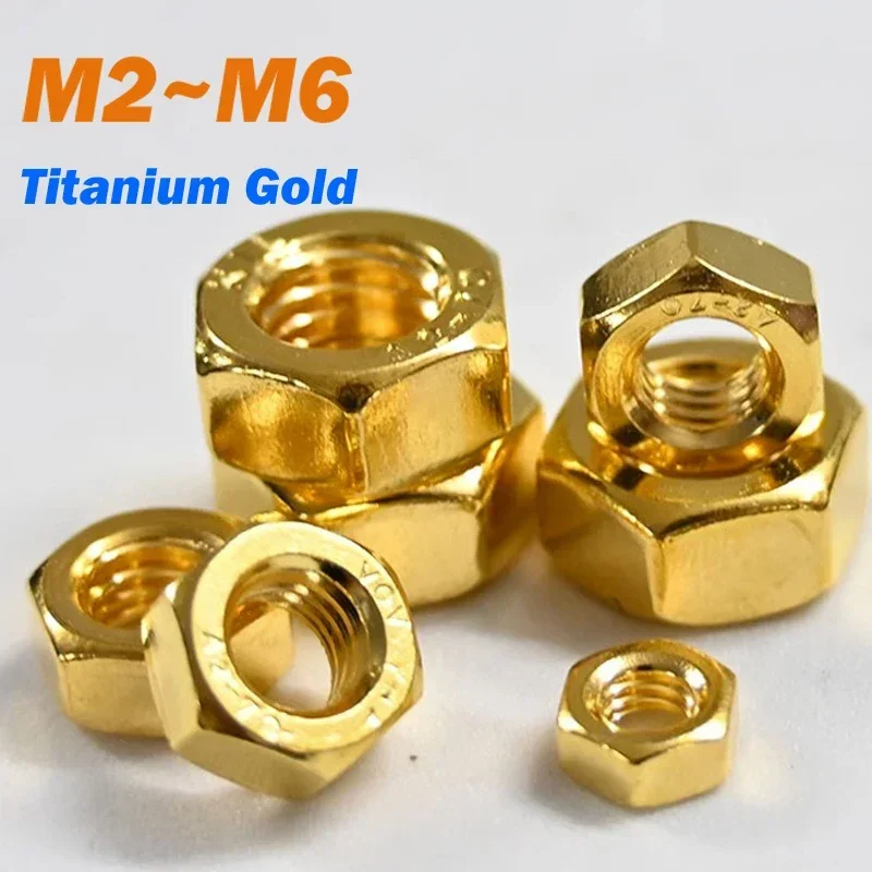 Hexagon Full Nuts M2 M2.5 M3 M4 M5 M6 Metric Hex Lock Nut Steel Titanium Plated Gold Fasteners Hardware Tools DIN 934